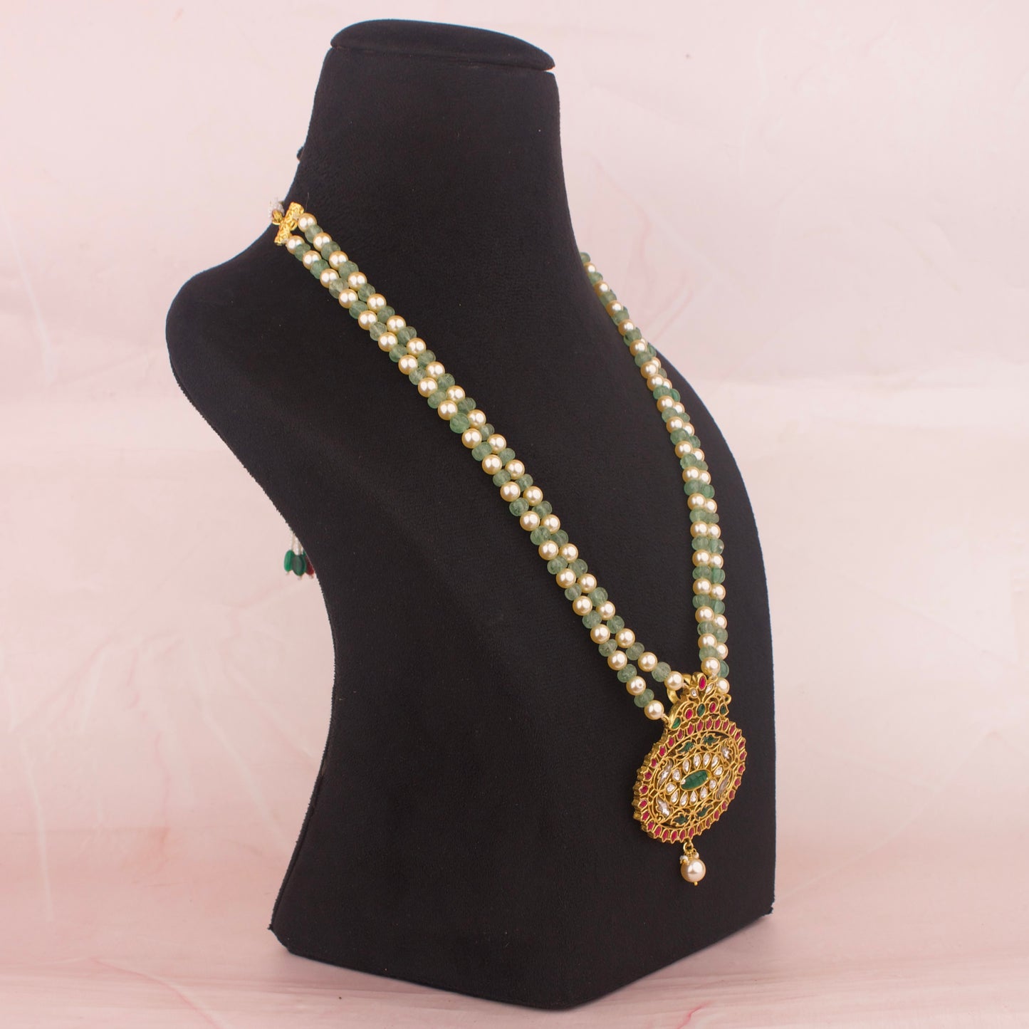 Swarovski Pearl & Pumpkin Beads Jadau kundan Mala