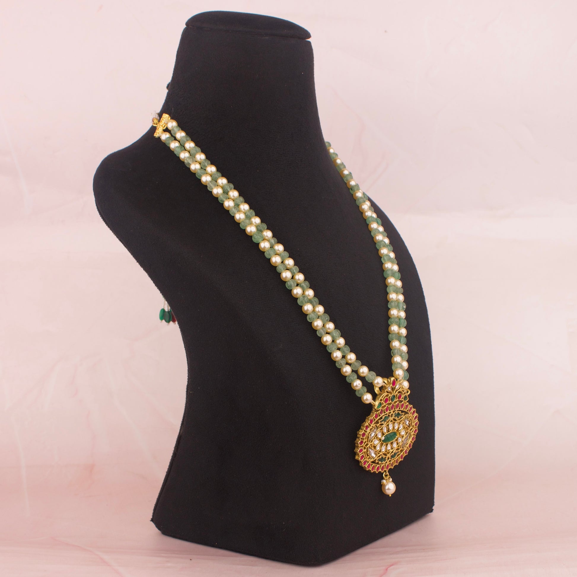 Swarovski Pearl & Pumpkin Beads Jadau kundan Mala