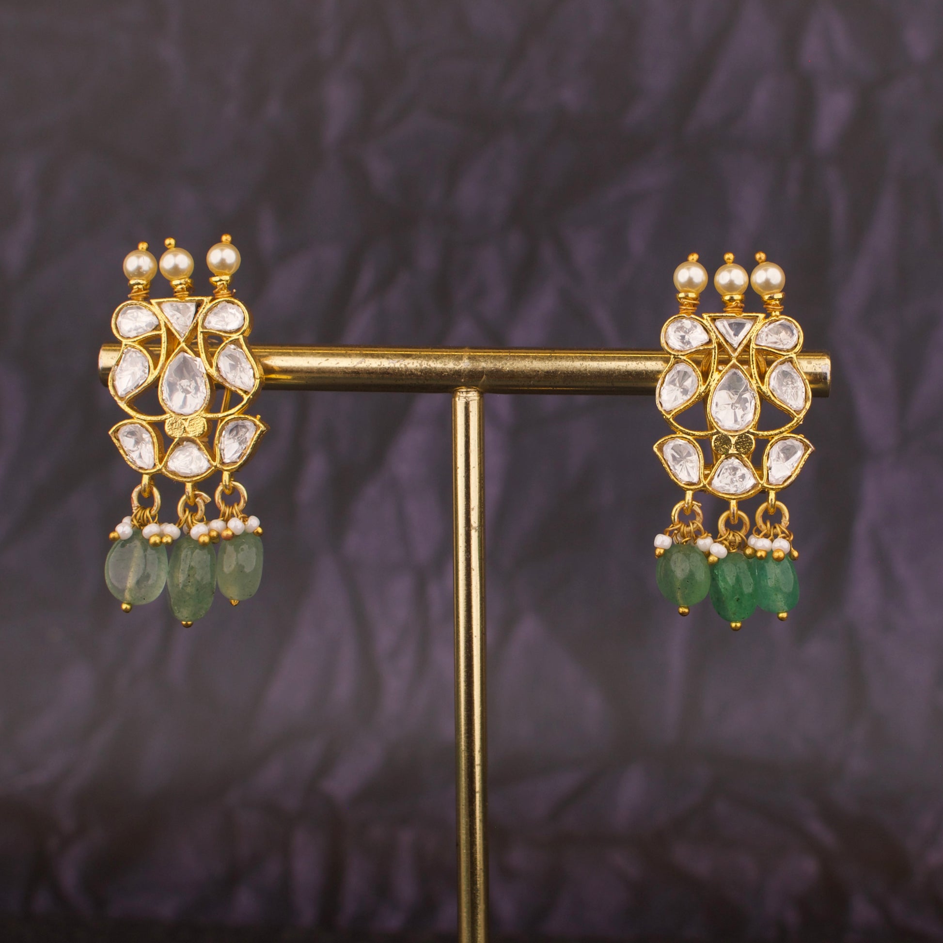 Popular Moissanite Polki Stud Earrings With Beads Droplet