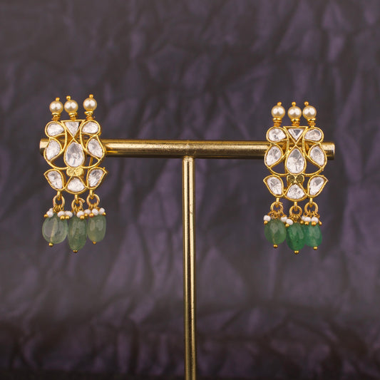 Popular Moissanite Polki Stud Earrings With Beads Droplet