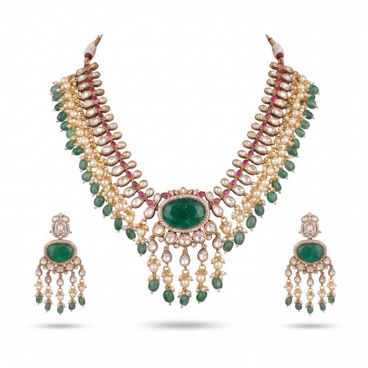 Sleek Victorian Polki Hanging Necklace Set