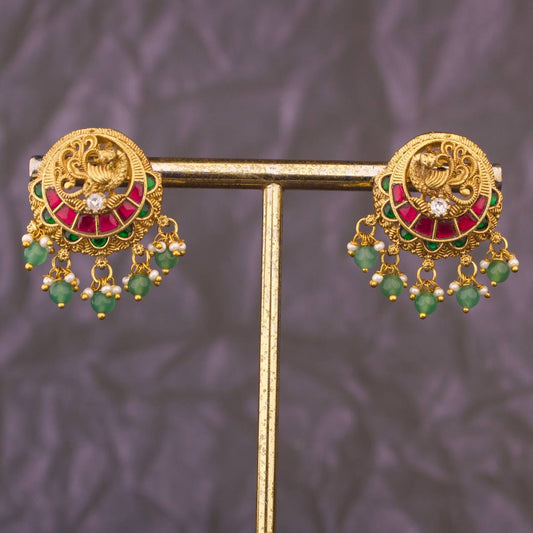 Temple Style Peacock Jadau Kundan Studs
