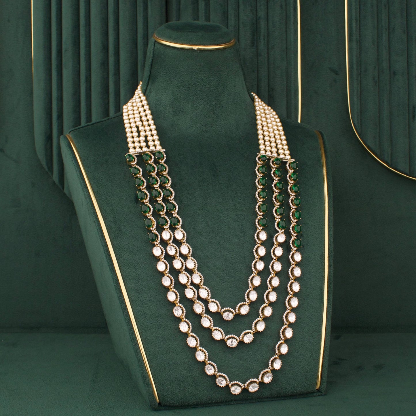 Royal Victorian Emerald Green Multi Layer Necklace Set With Earrings