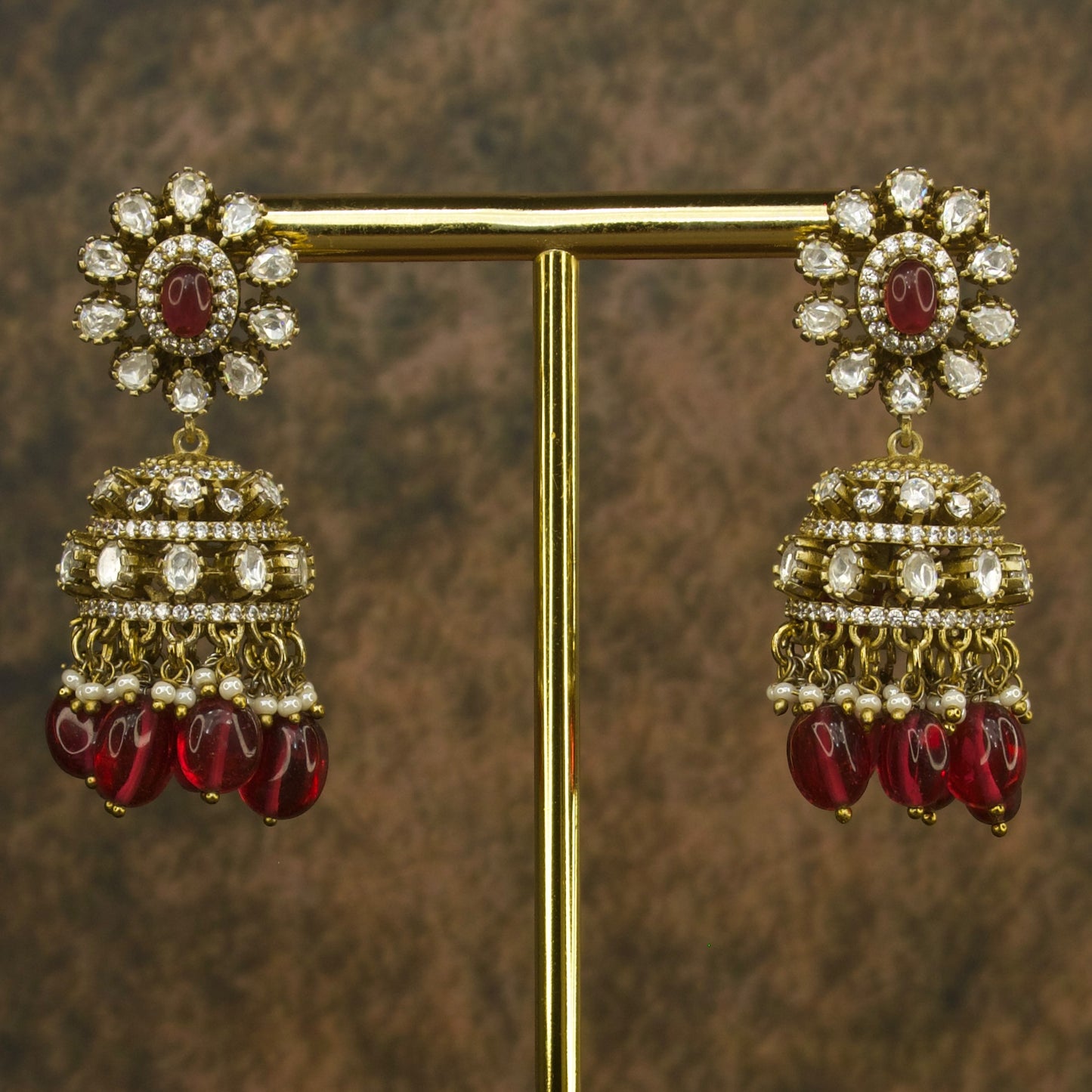 Floral Victorian finish polki Jhumkas