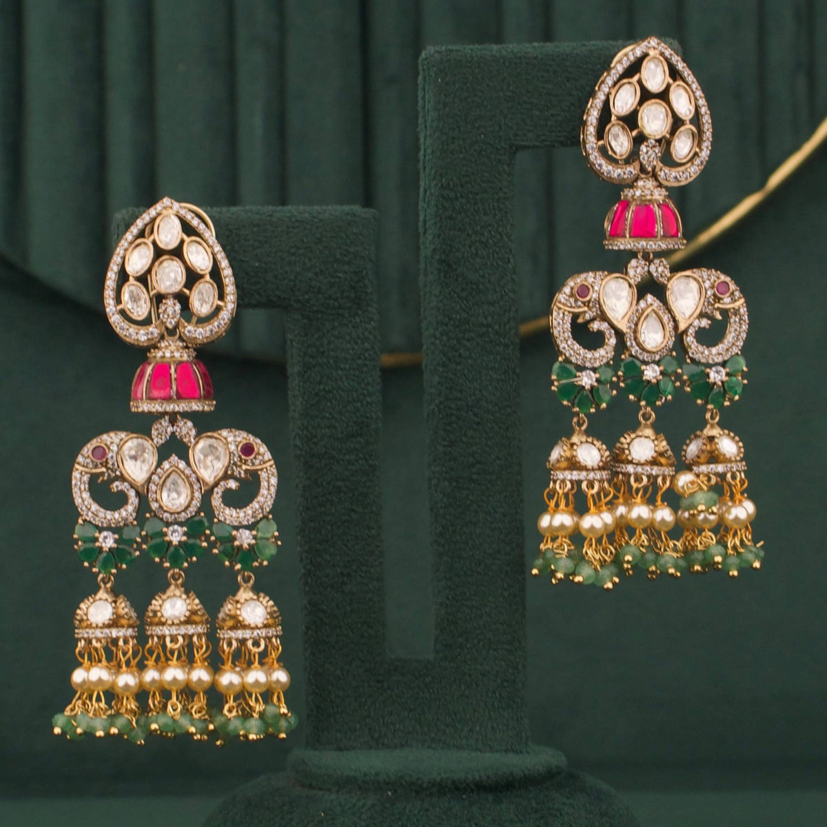 Bridal Polki Chandbali Earrings Close-up Design & Gemstone Detailing - Dulhan Jewels