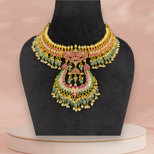 Majestic Splendor: Jadau Kundan Necklace with 22k gold plating This product belongs to Jadau Kundan jewellery Category