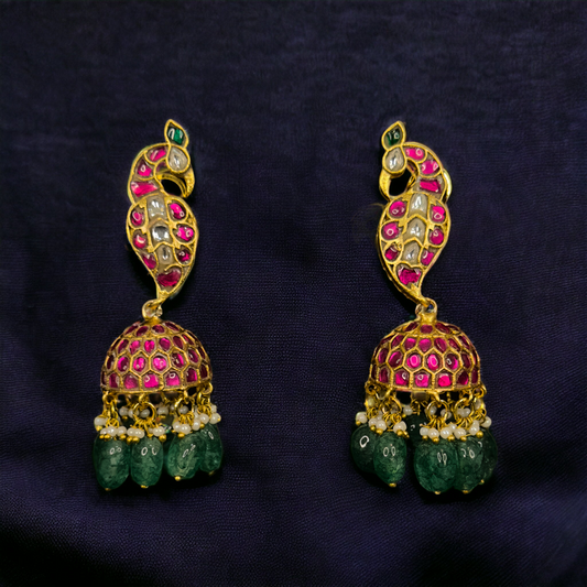 Peacock Jadau Kundan Jhumka with onyx beads