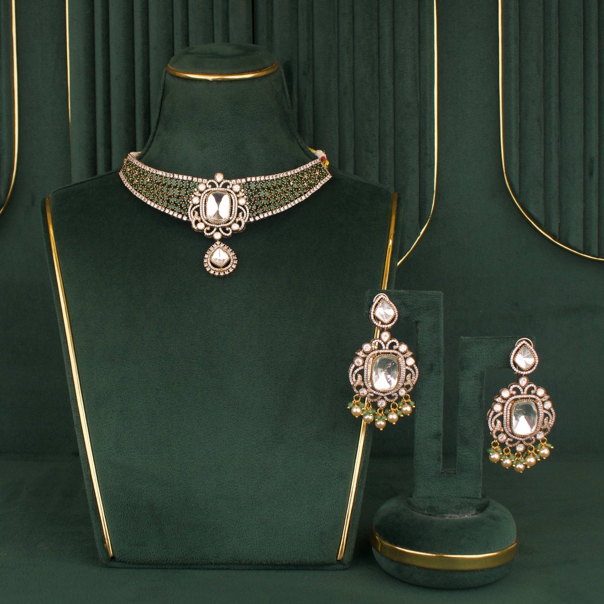 Designer Sabyasachi Inspired Polki Necklace Set With Matching Earrings