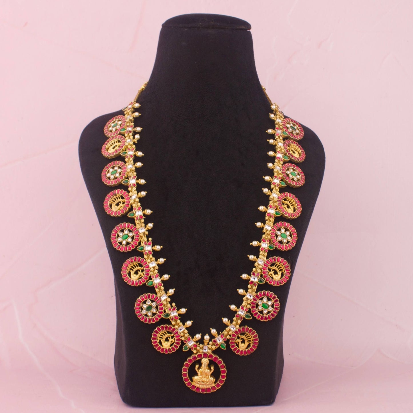 Divine Laxmi Devi Jadau Kundan Long Bottumala Haram - Premium Indian Ethnic Jewelry | Dulhan Jewels
