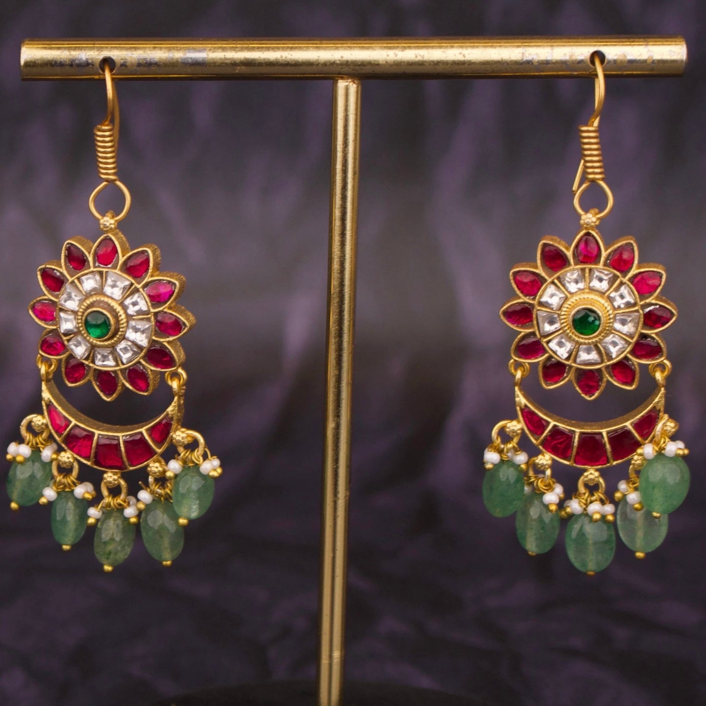 Hanging Style Jadau Kundan Chandbali Earrings
