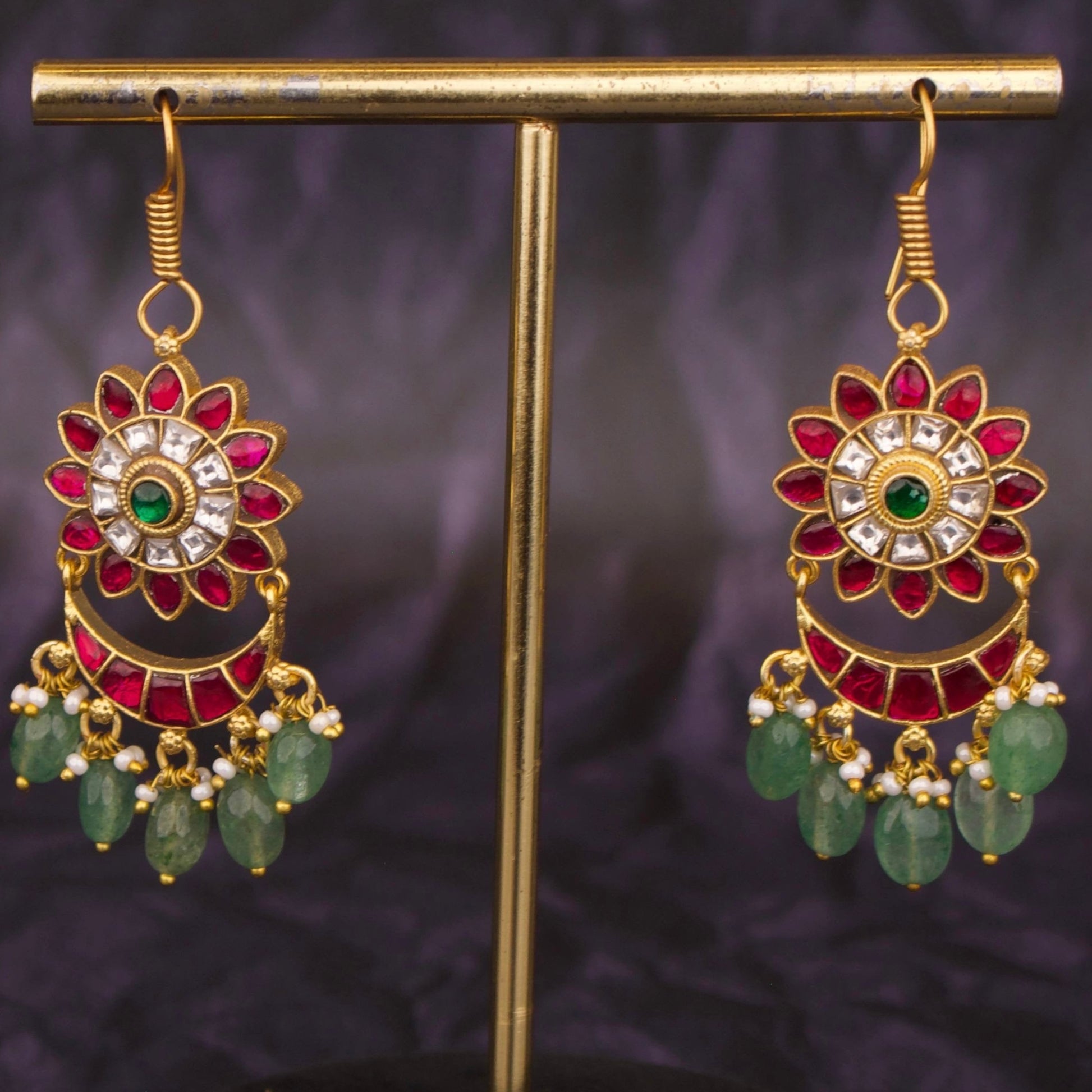 Hanging Style Jadau Kundan Chandbali Earrings