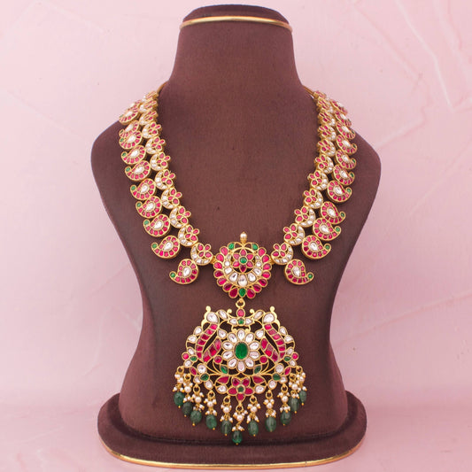 Heritage Jadau Kundan Mango Haram With Floral Pendant Design