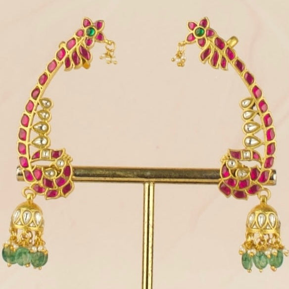 Sleek Peacock Design Jadau Kundan Earcuff Earrings