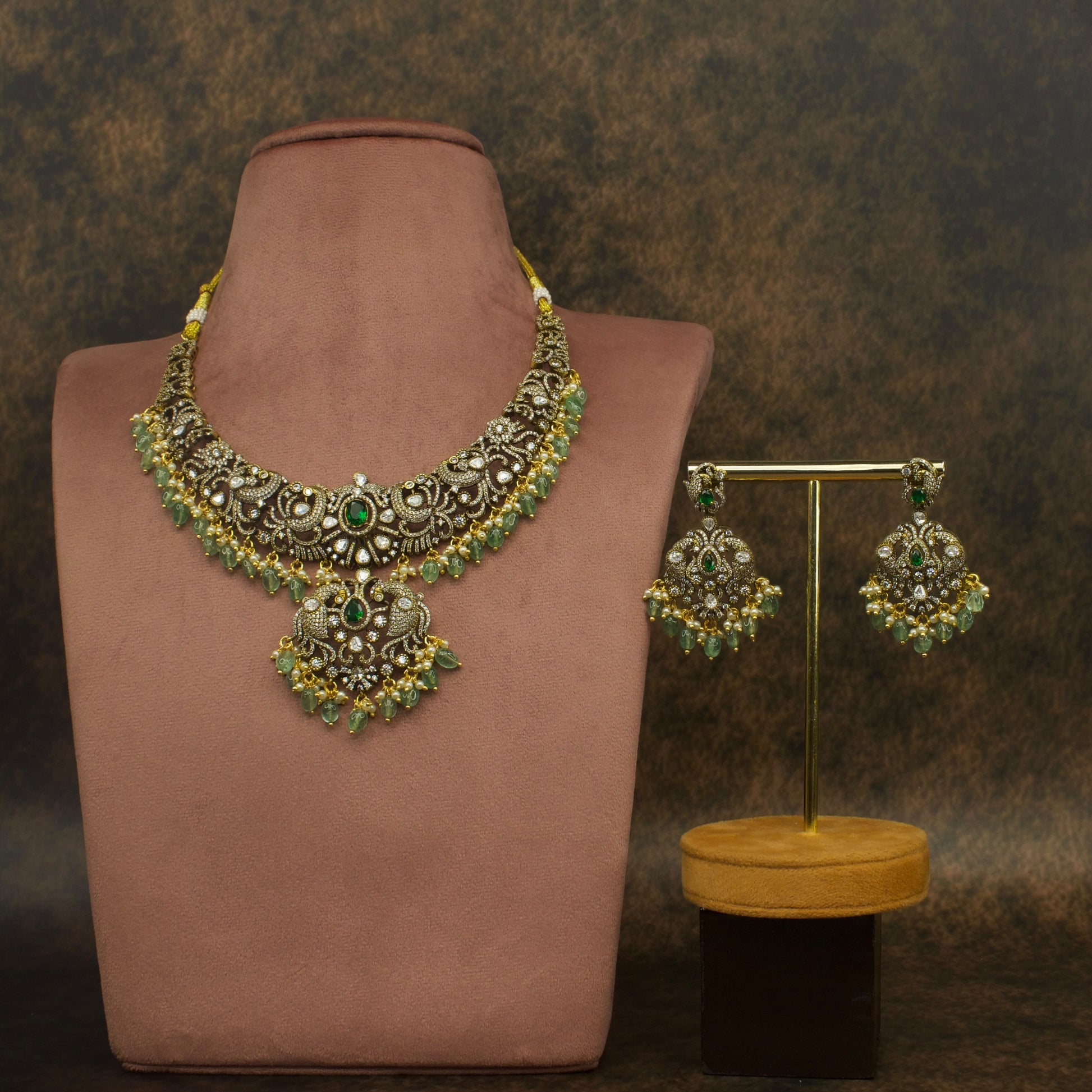 Victorian Polki Radiance Short Necklace Set with High quality Victorian finish