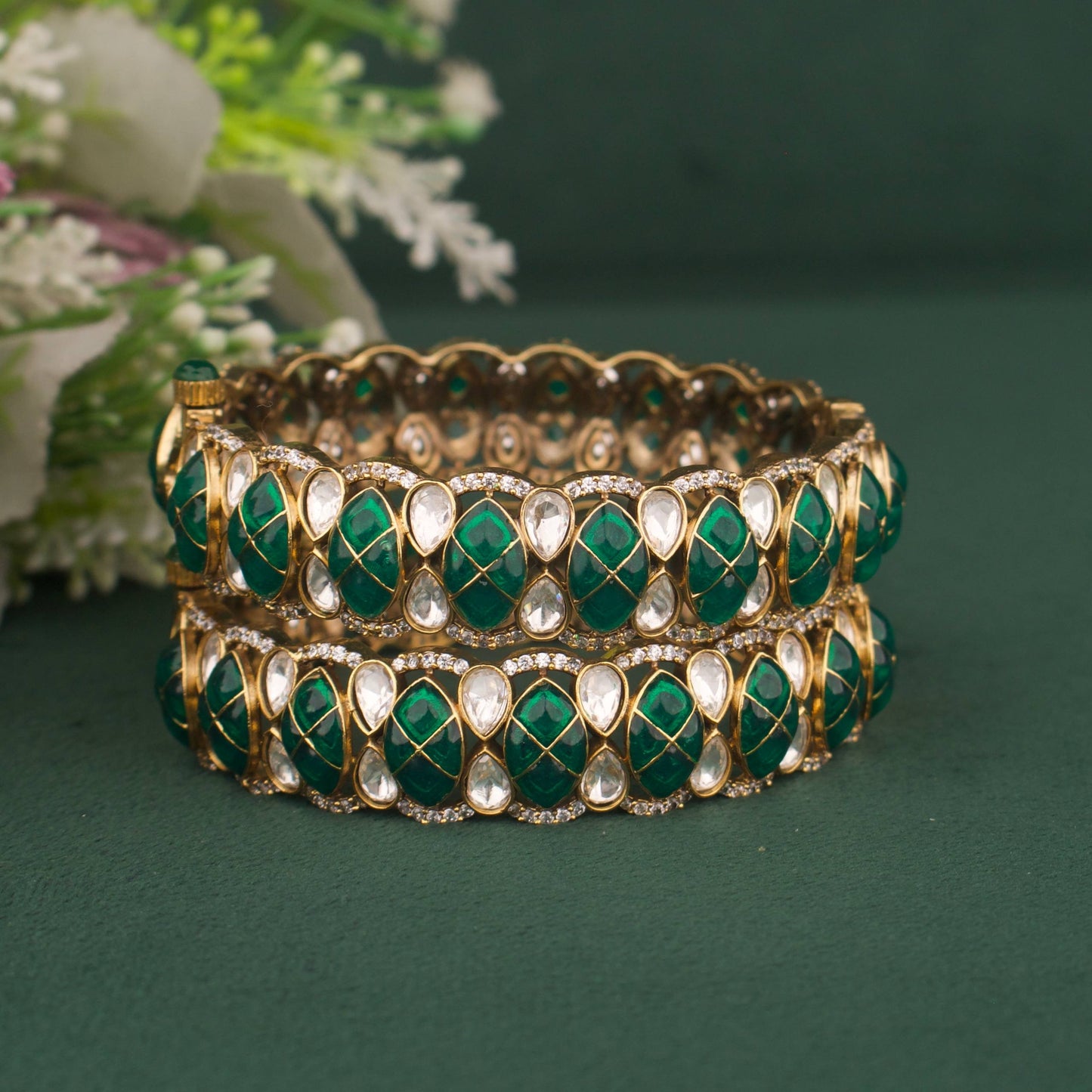View 5 of Elegant Design Fusion Kundan & Polki Victorian Bangles - Authentic Bridal Collection | Dulhan Jewels