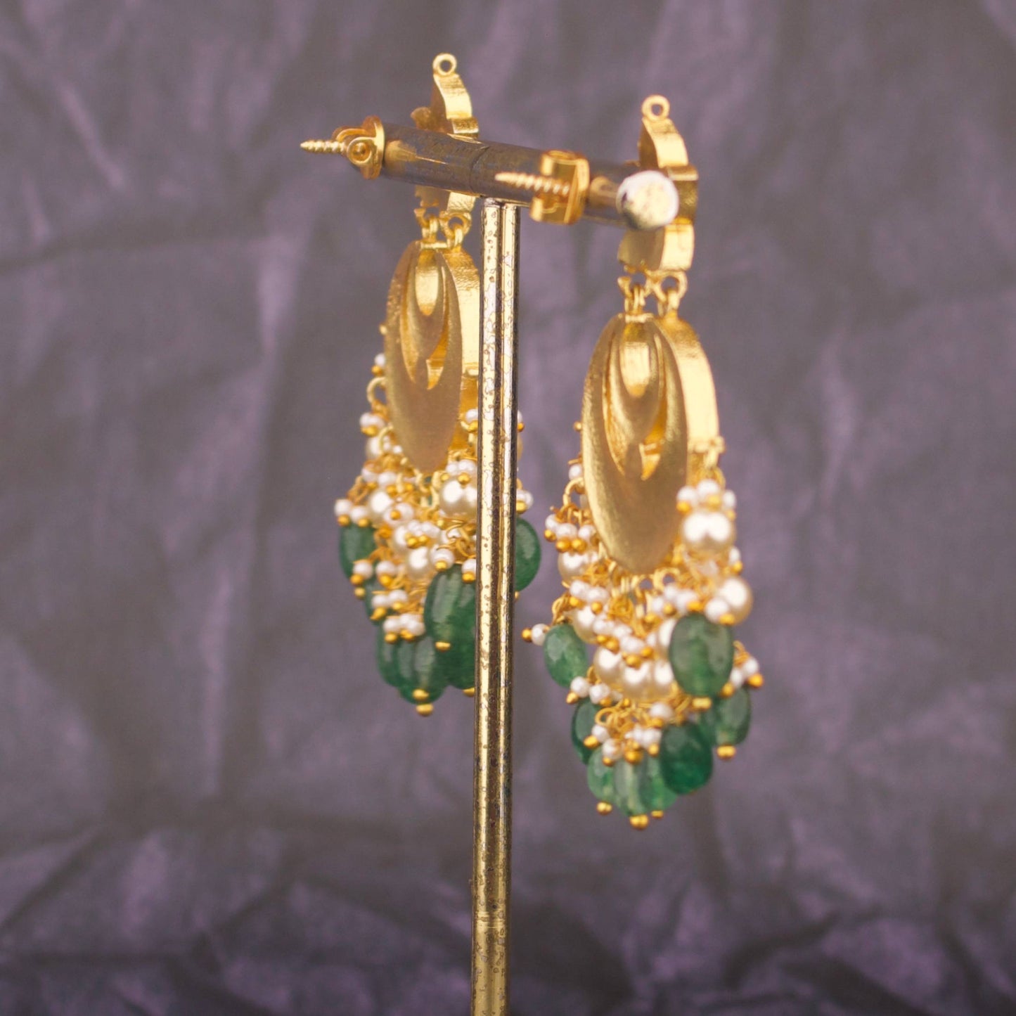 Elegant Jadau Kundan Chandbali Earrings With Pearl Drops
