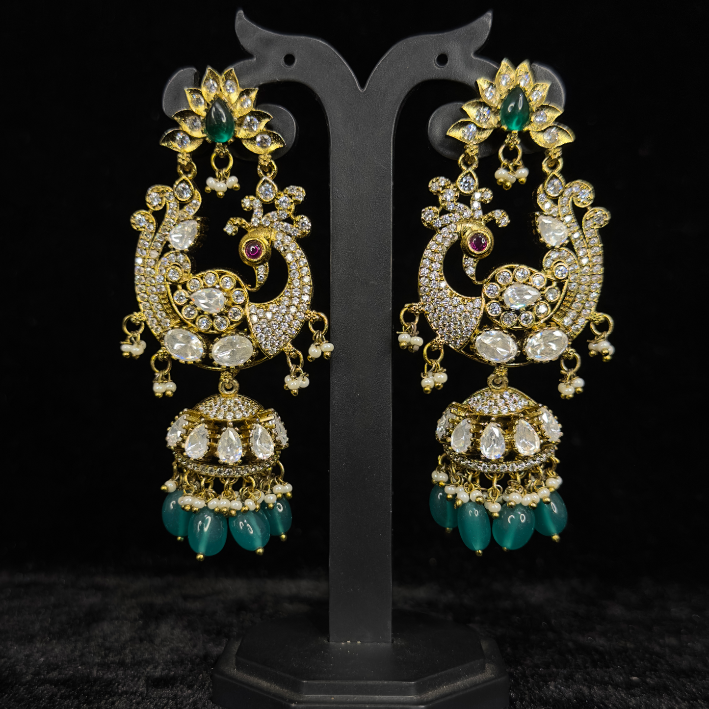 Victorian Chandbali x Jhumka Fusion Earrings with peacock motif