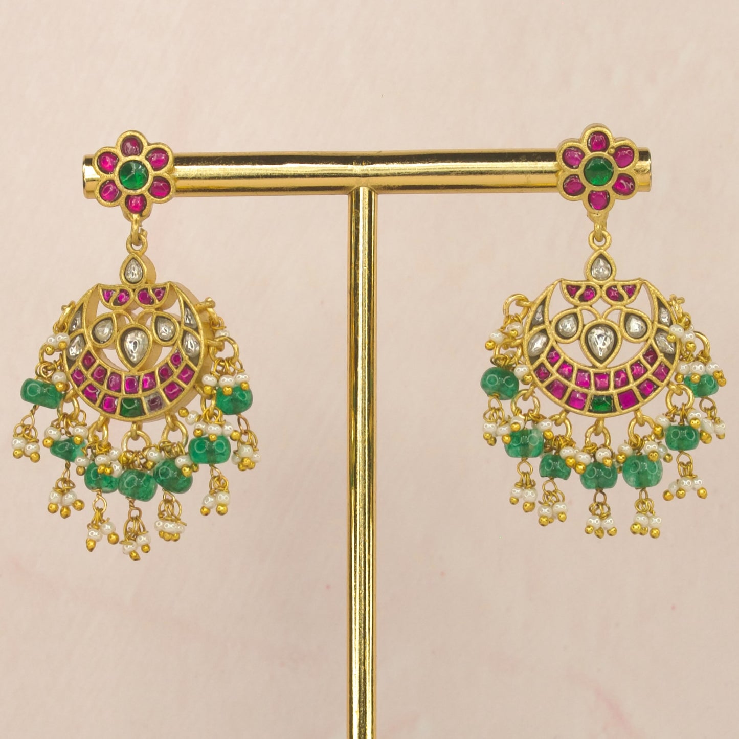  Opulent Jadau Kundan Chandbali Earrings with 22k gold plating