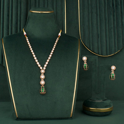 Minimal Polki Drop Necklace Set With Matching Earrings