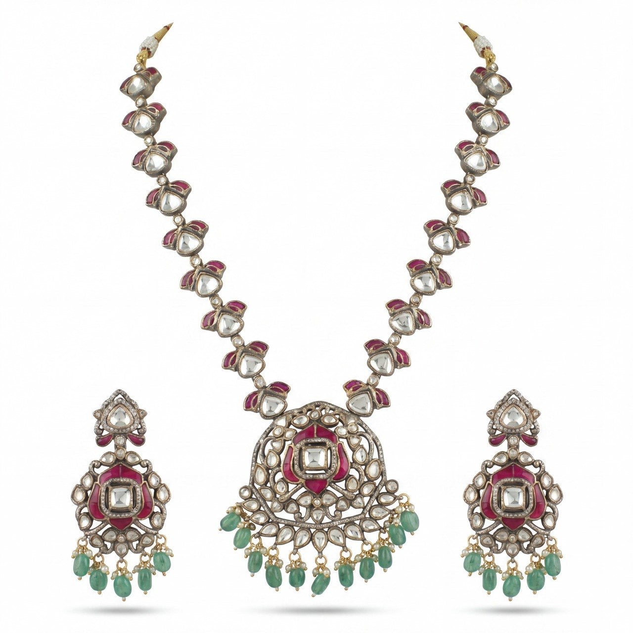 Fusion Polki Kundan Necklace With Earrings