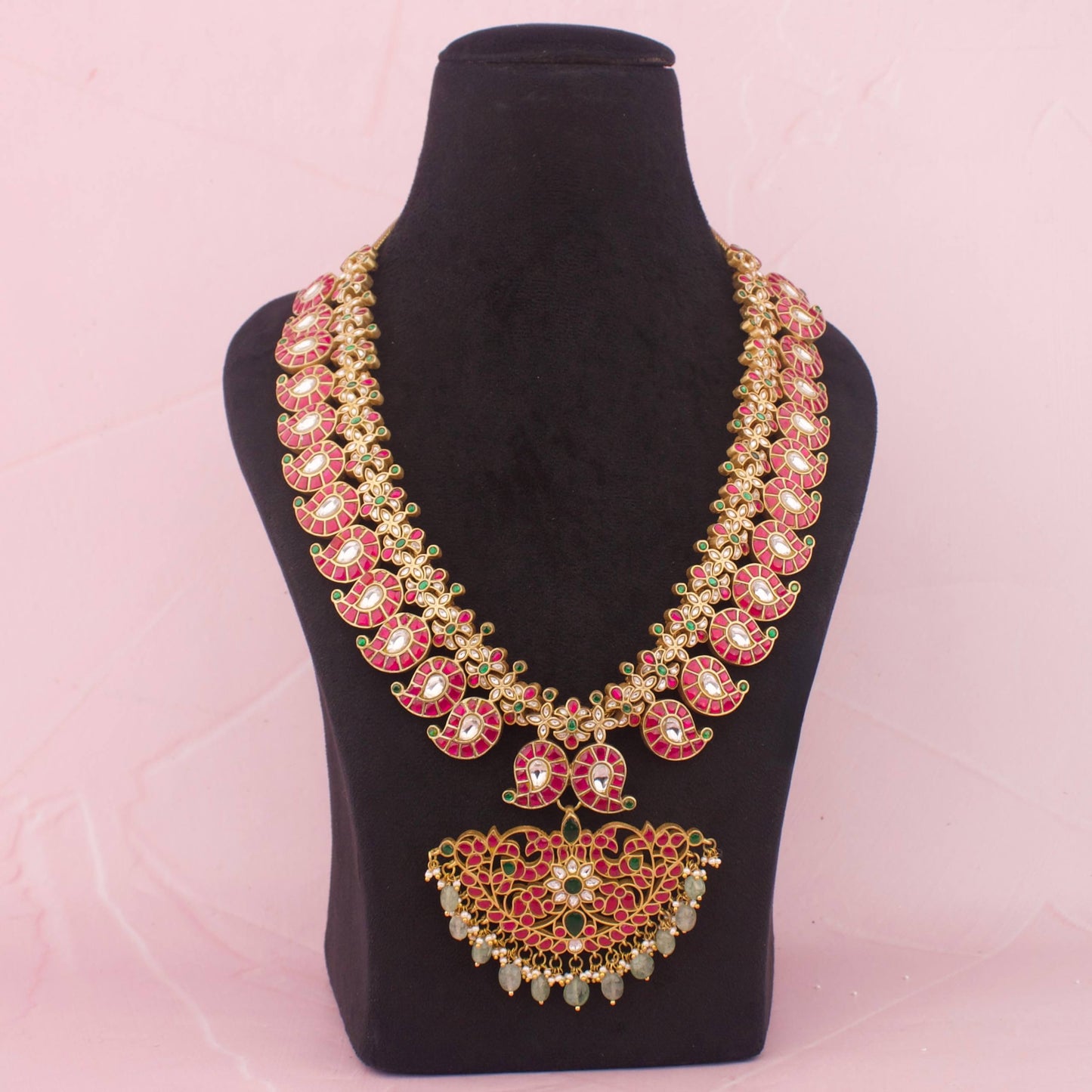 Ruby emerald  long mango haram in jadau kundan - Premium Indian Ethnic Jewelry | Dulhan Jewels
