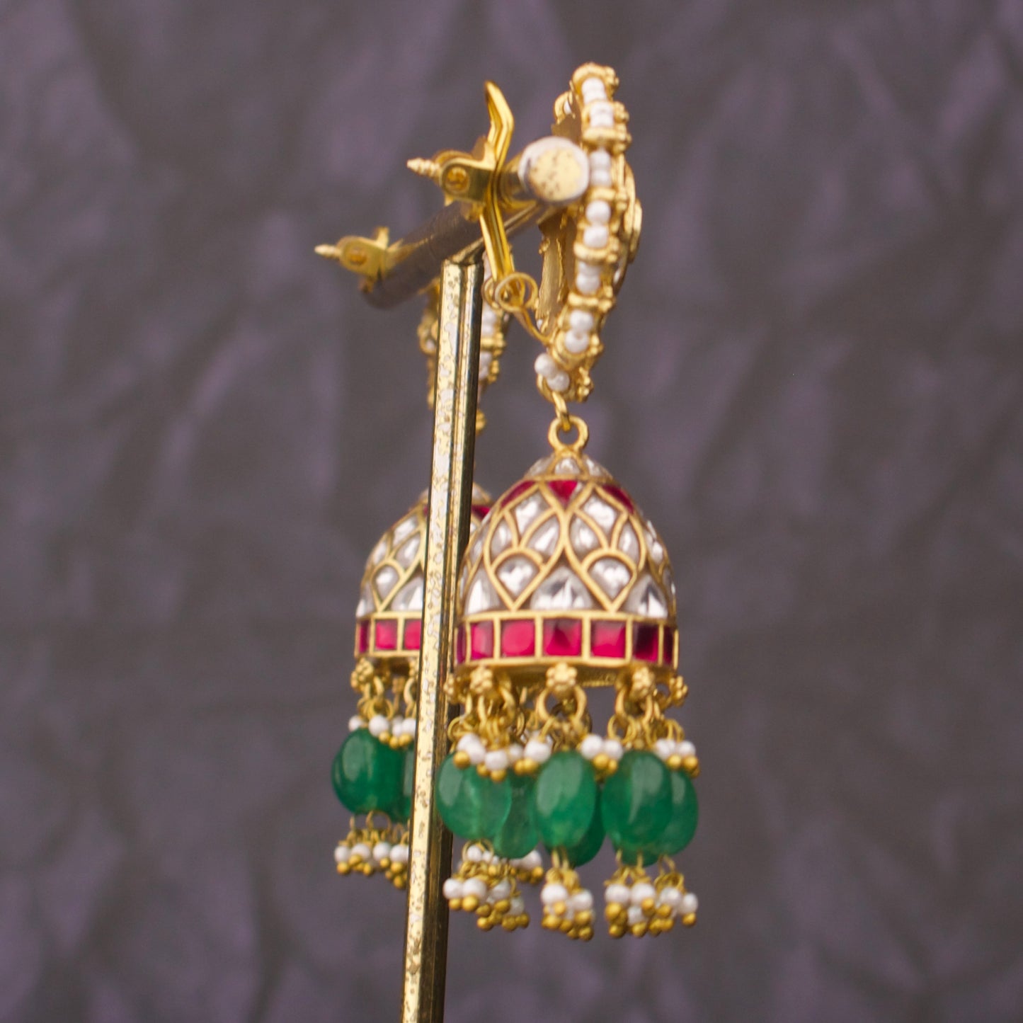 Refined Jadau Kundan Jhumki Earrings With Hangings