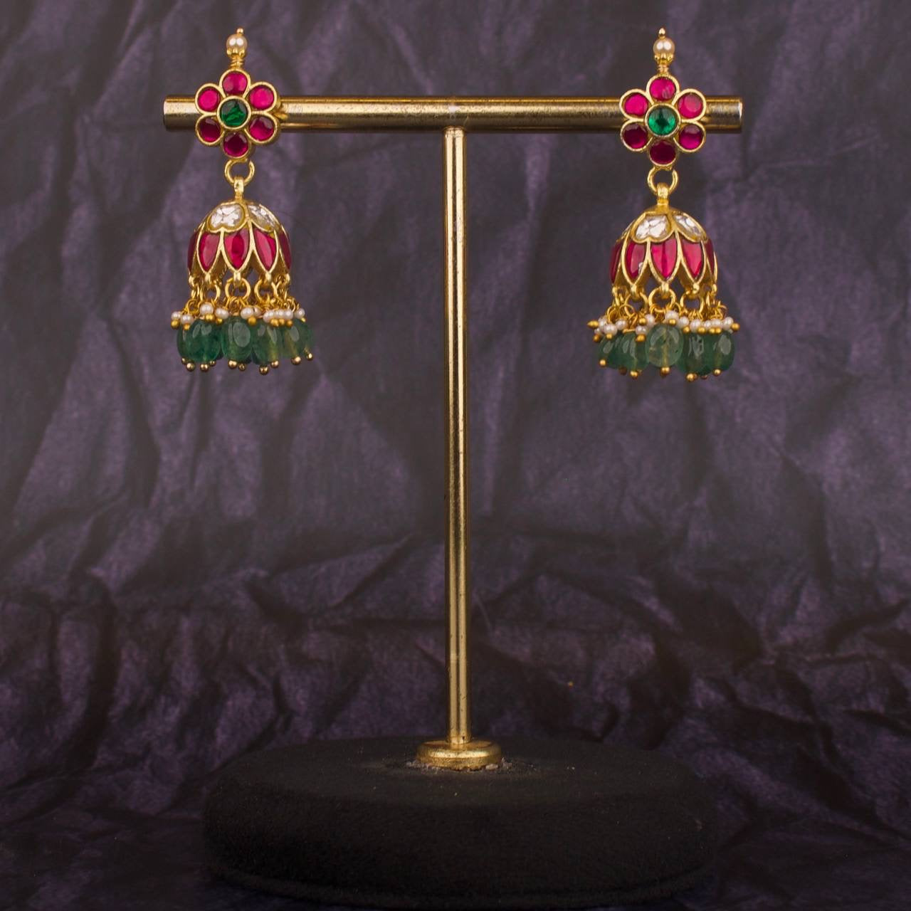 Gold Style Jadau Kundan Jhumki Earrings