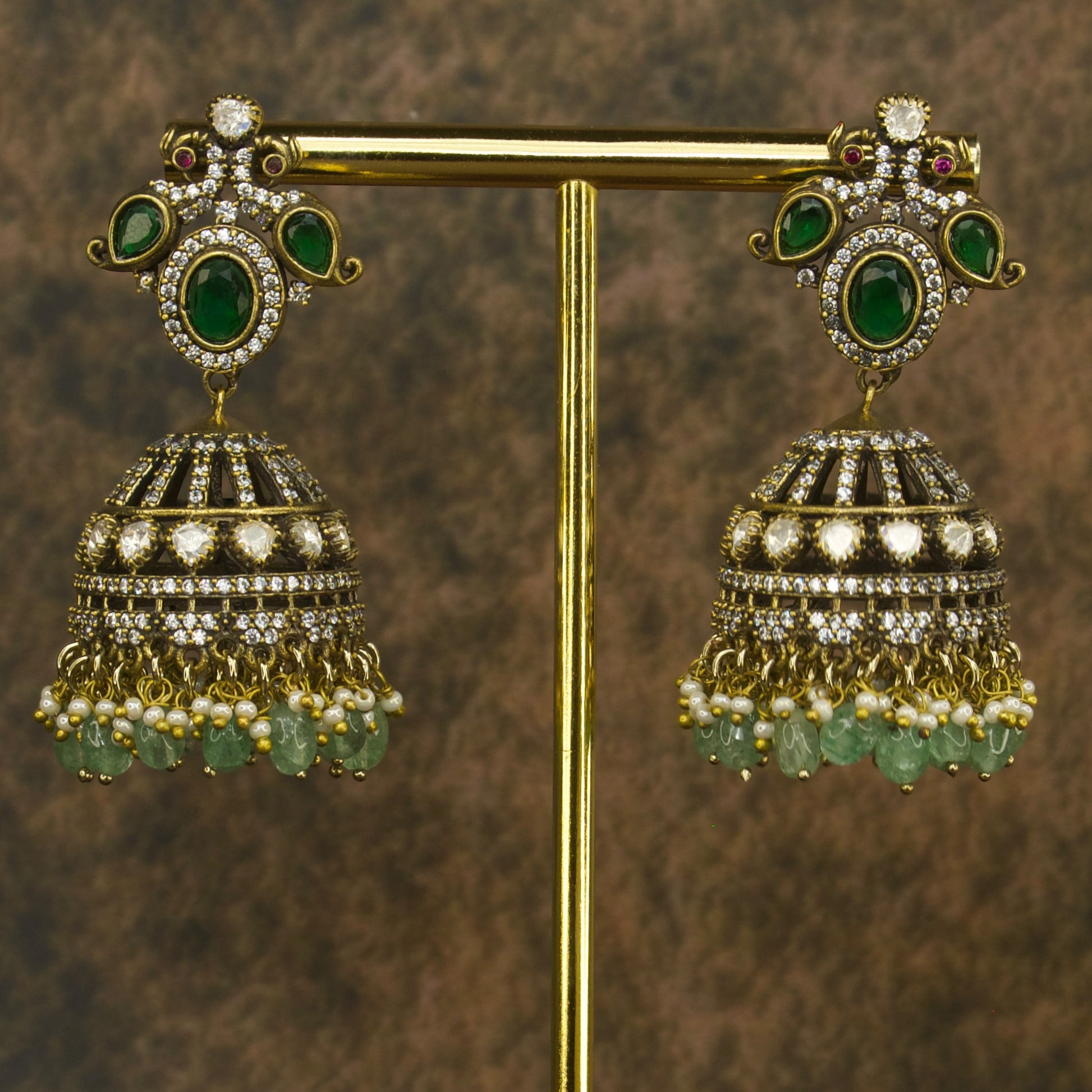 Victorian Elegance Peacock Jhumka Earrings with high quality victorian finish