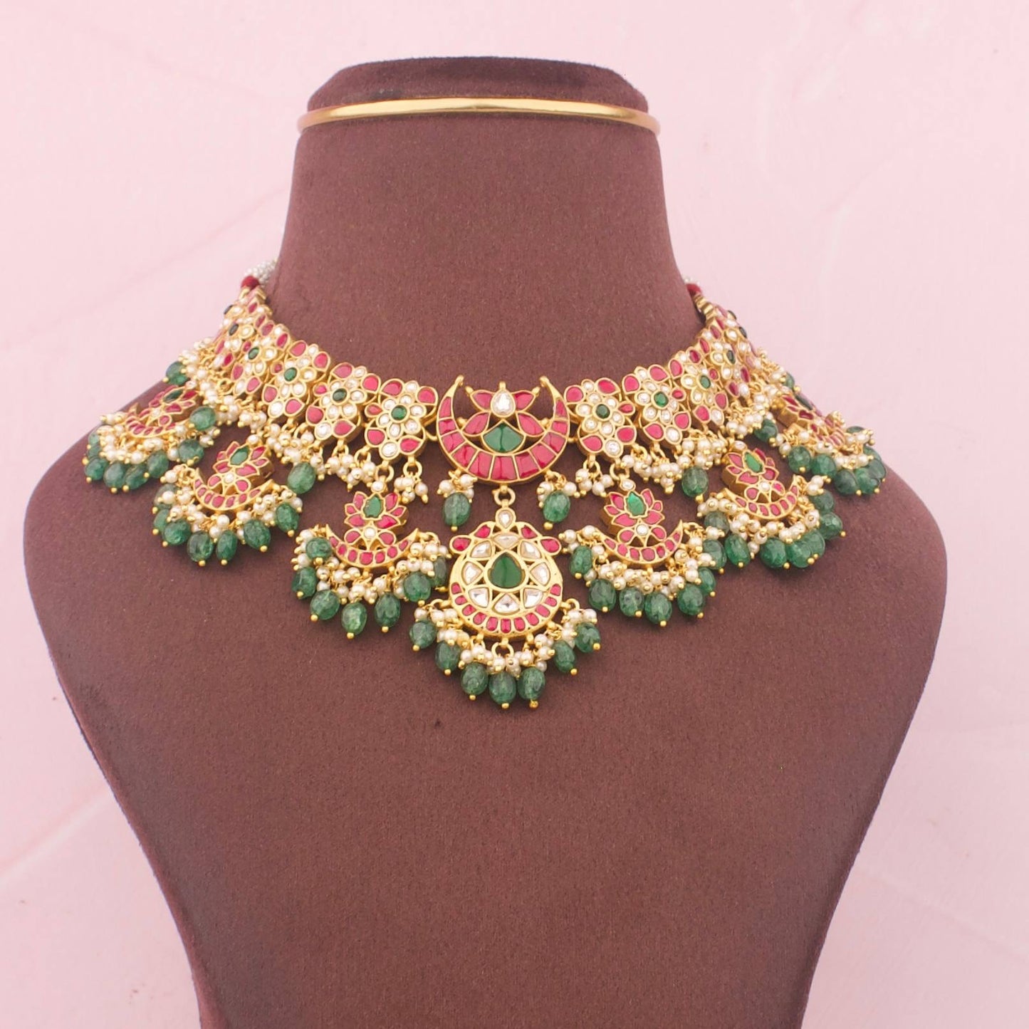 Bridal Jadau Kundan Necklace With Green Beads