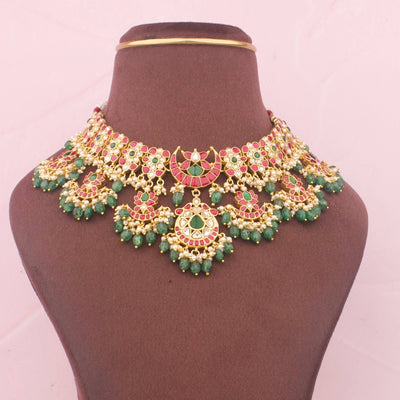 Bridal Jadau Kundan Necklace With Green Beads