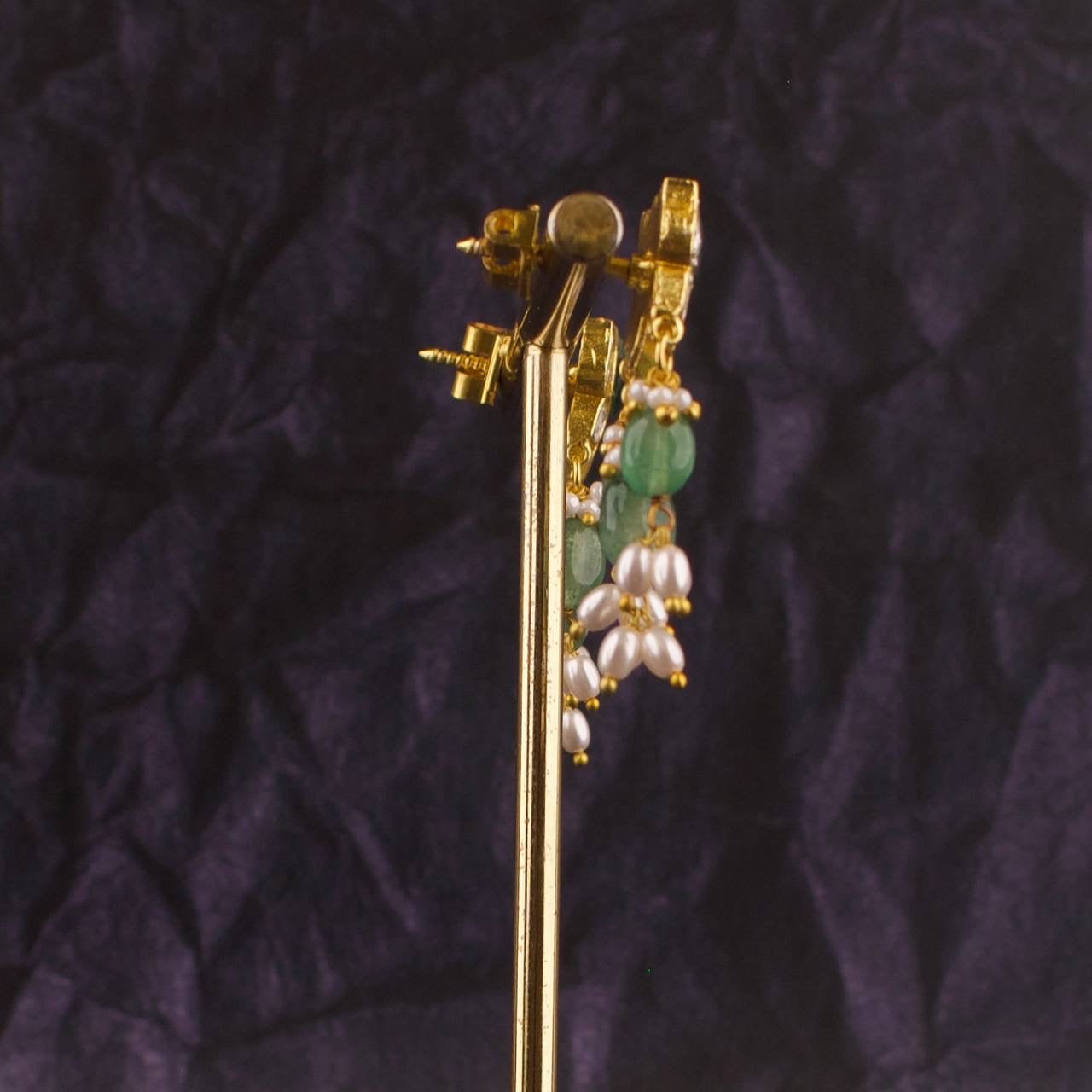 Lotus Design Polki Stud Earrings With Hanging Earrings