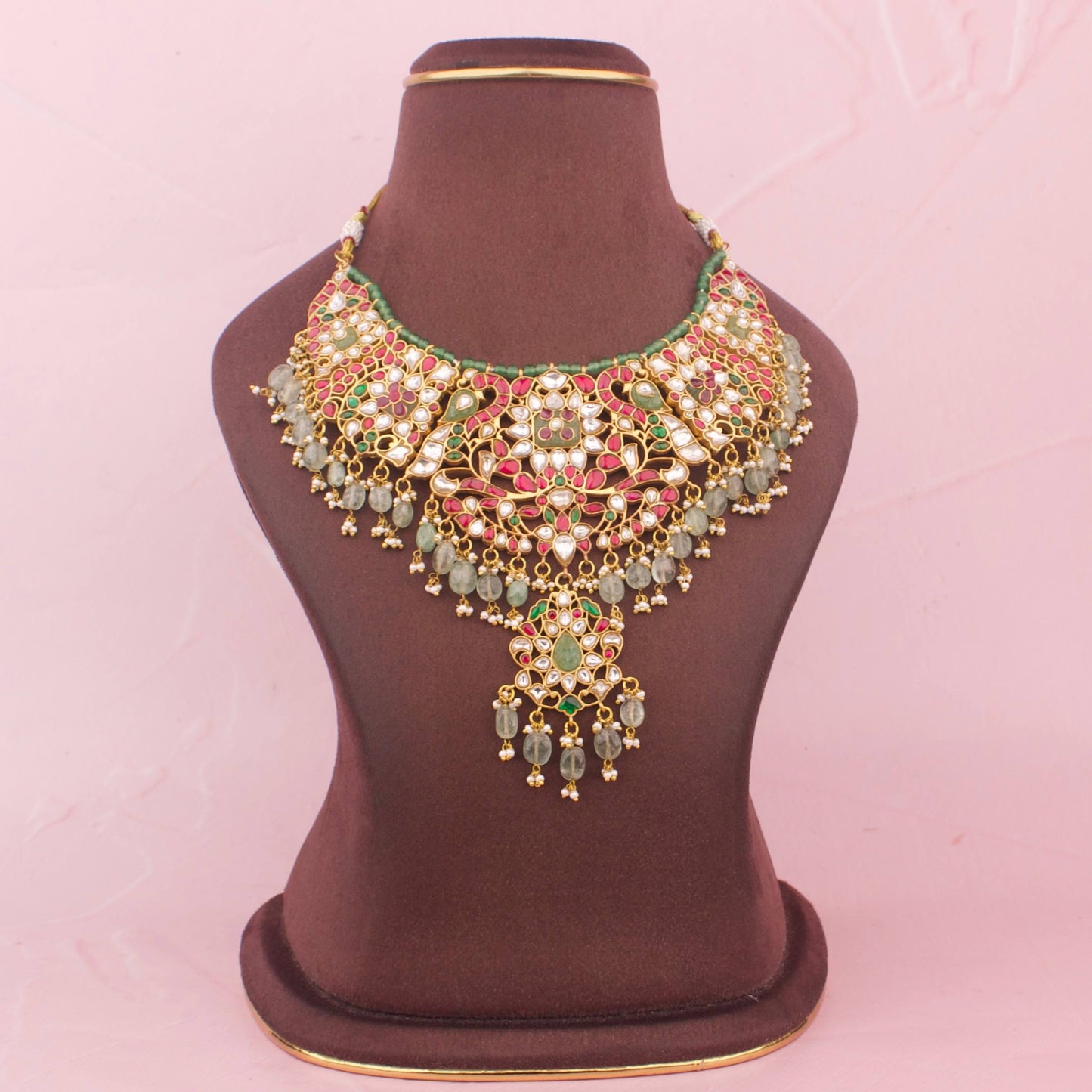 Traditional  Stone Carved Jadau Kundan Necklace - Premium Indian Ethnic Jewelry | Dulhan Jewels