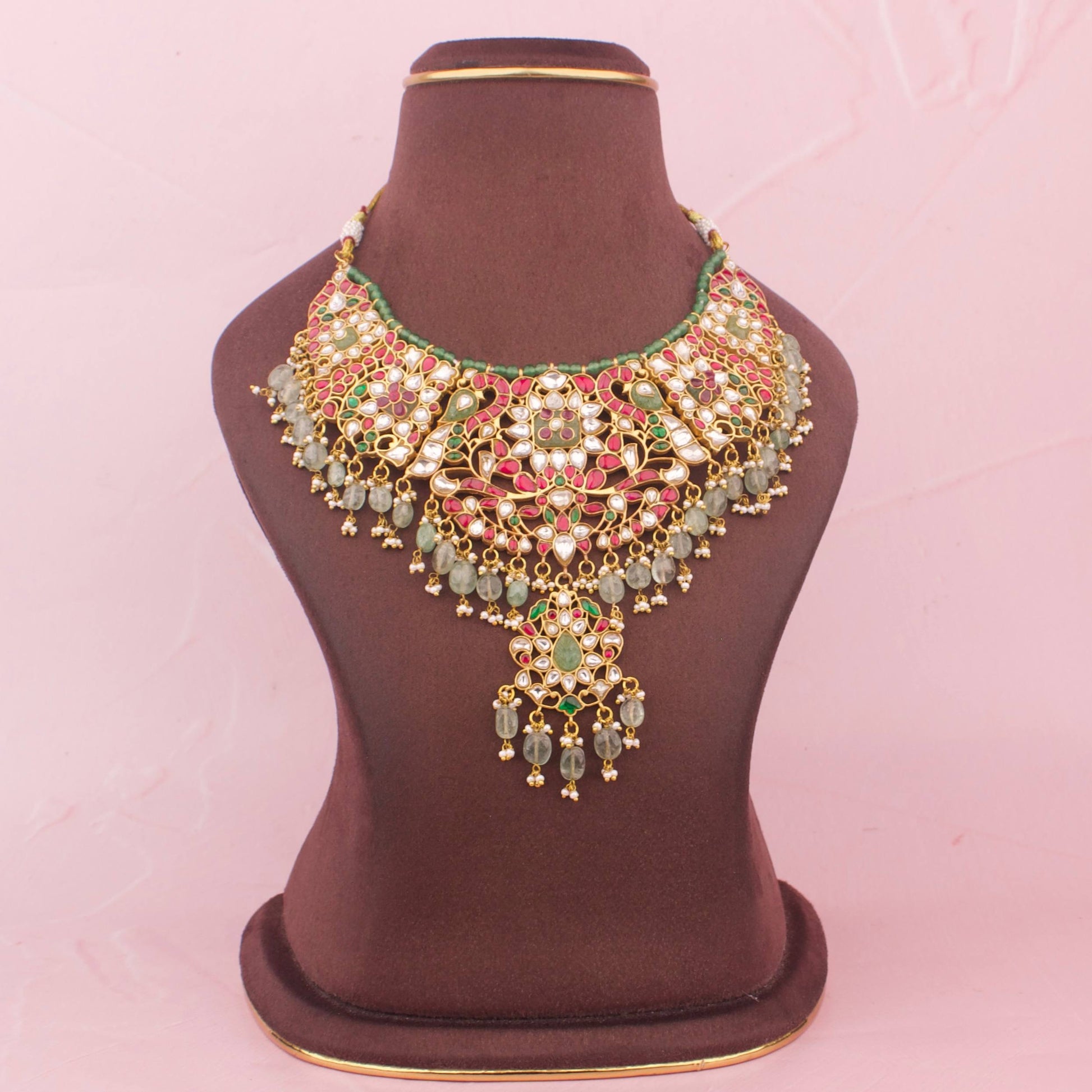 Traditional  Stone Carved Jadau Kundan Necklace - Premium Indian Ethnic Jewelry | Dulhan Jewels
