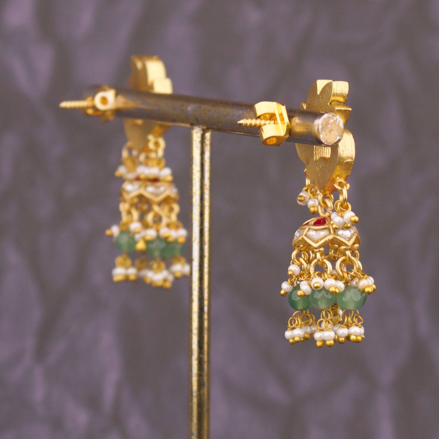 Ethnic Peacock Jhumka Earrings With Green Bead Drops