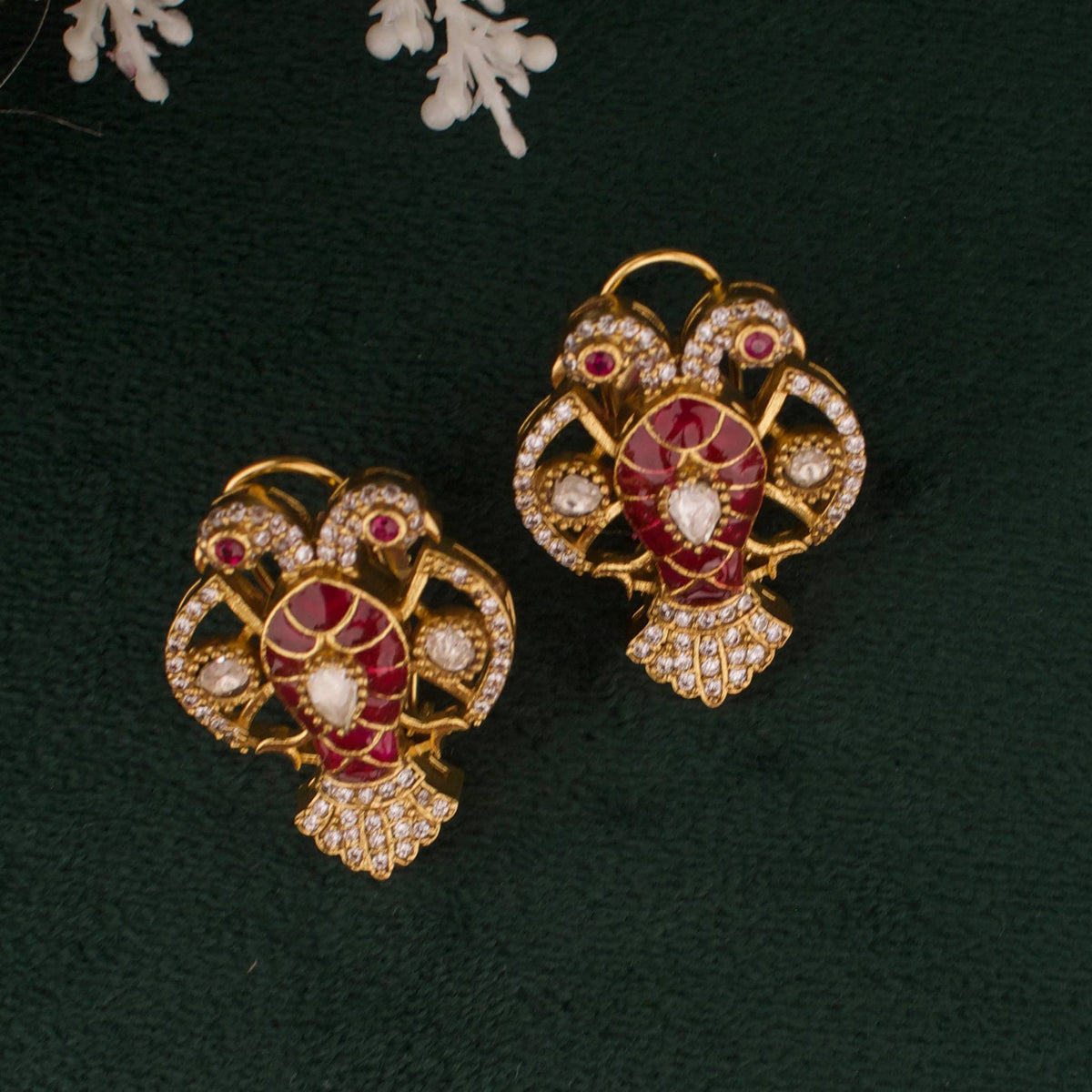 Victorian Polki Ruby Pendant Set With Earrings Styling Angle View 6 - Dulhan Jewels