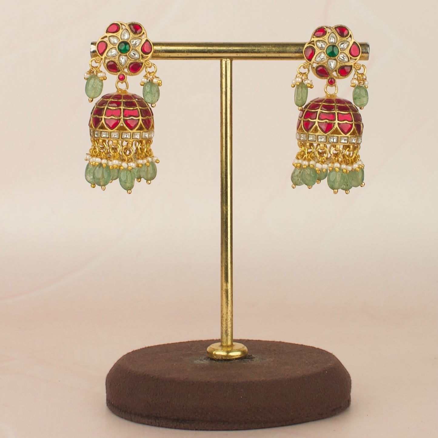 Floral Studded Jadau Kundan Jhumka Earrings