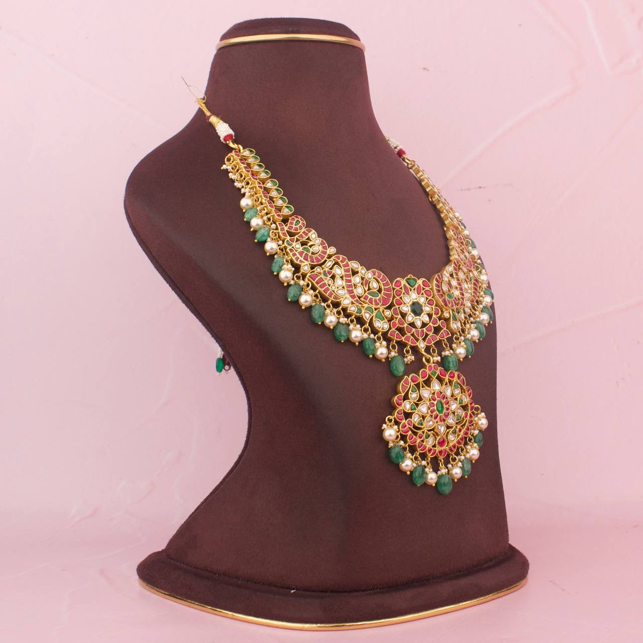 Peacock Jadau Kundan Necklace With Floral Design Locket