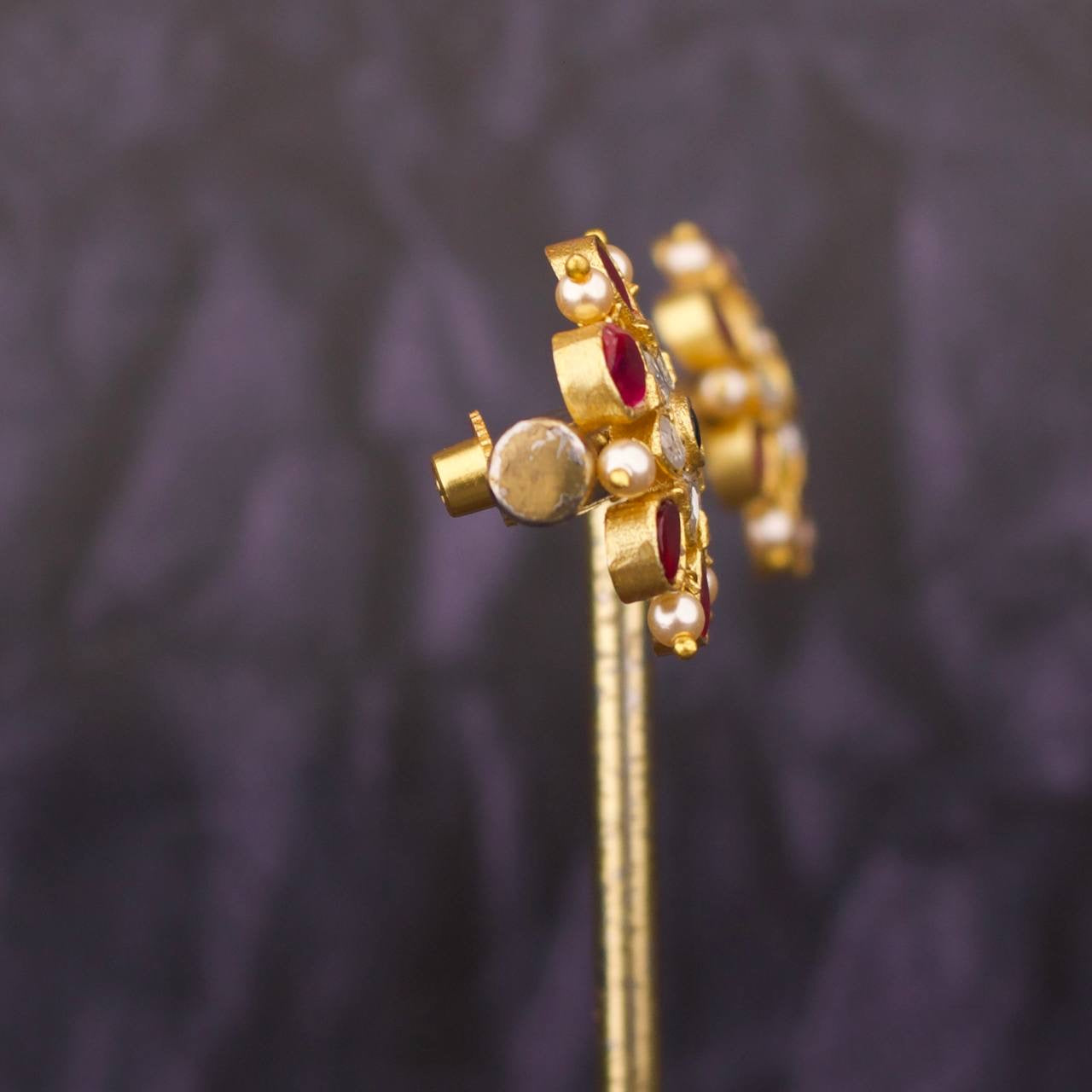 Floral Pearl Studded Jadau Kundan Tops Earrings