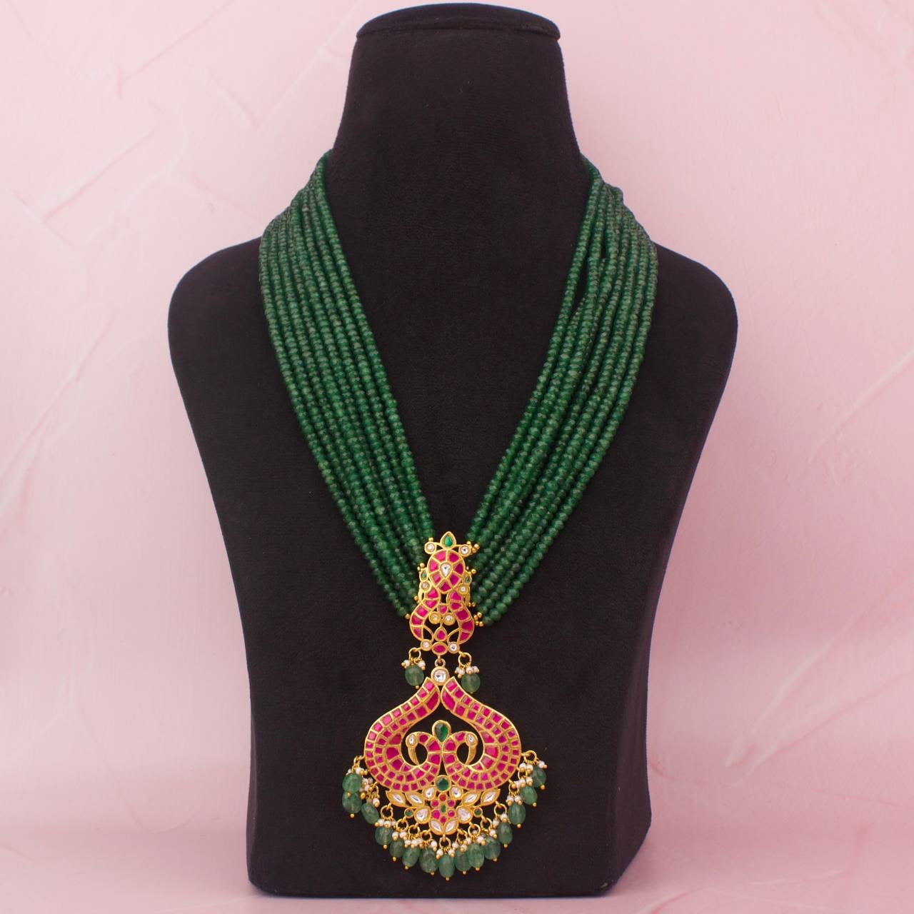 Jadau Kundan Green Beads Mala
