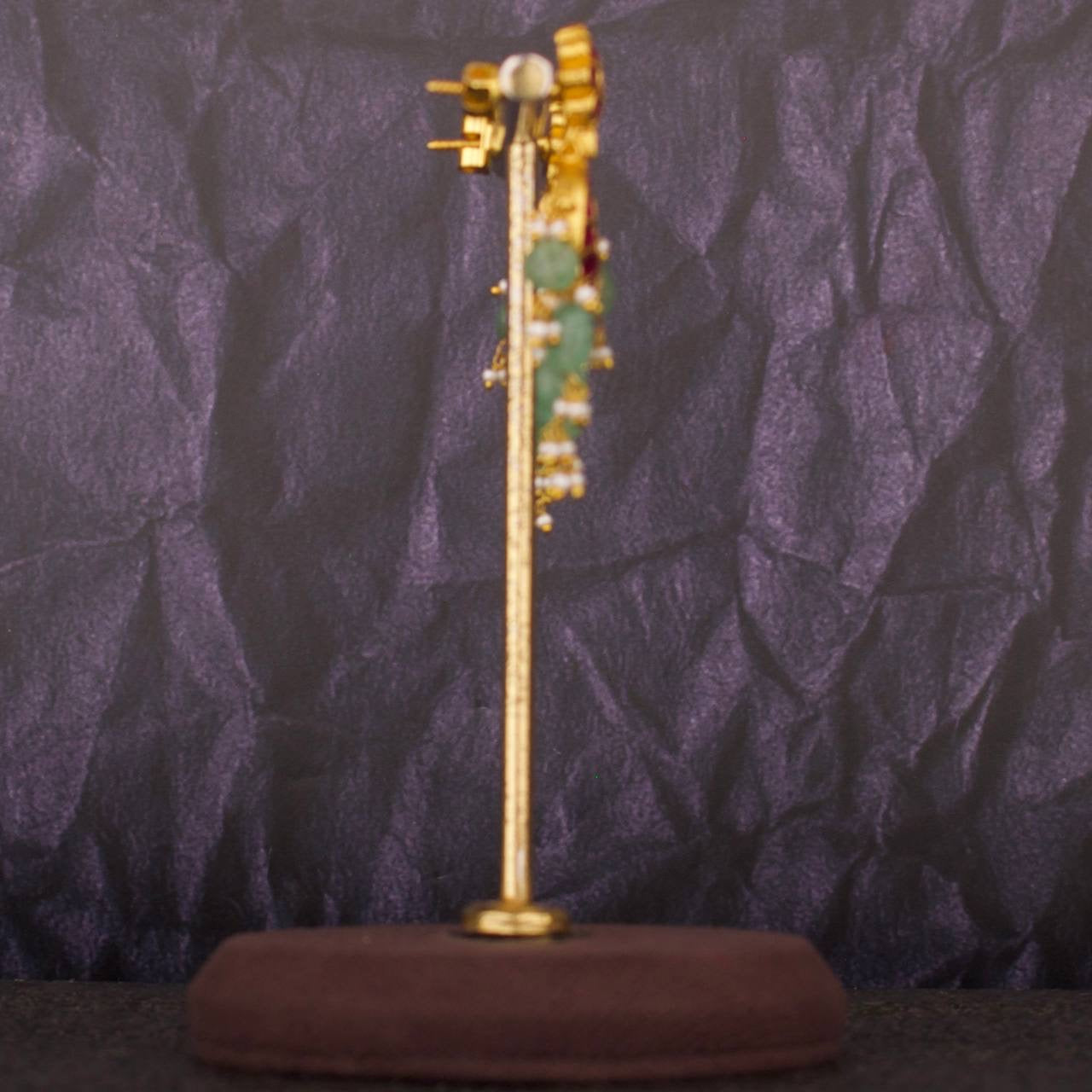 Real Gold Look Jadau Kundan Floral Studded Chandbali Earrings