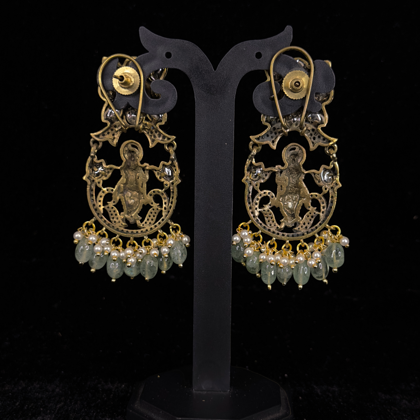 Lord Krishna Victorian Chandbali Earrings with beads