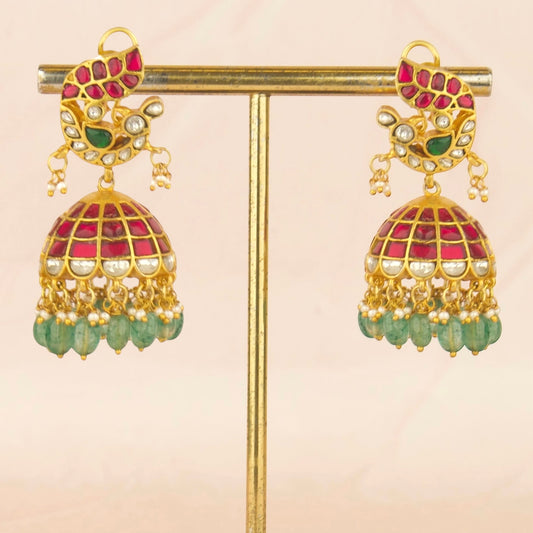 Beauteous Peacock Design Studded Jadau Kundan Jhumki