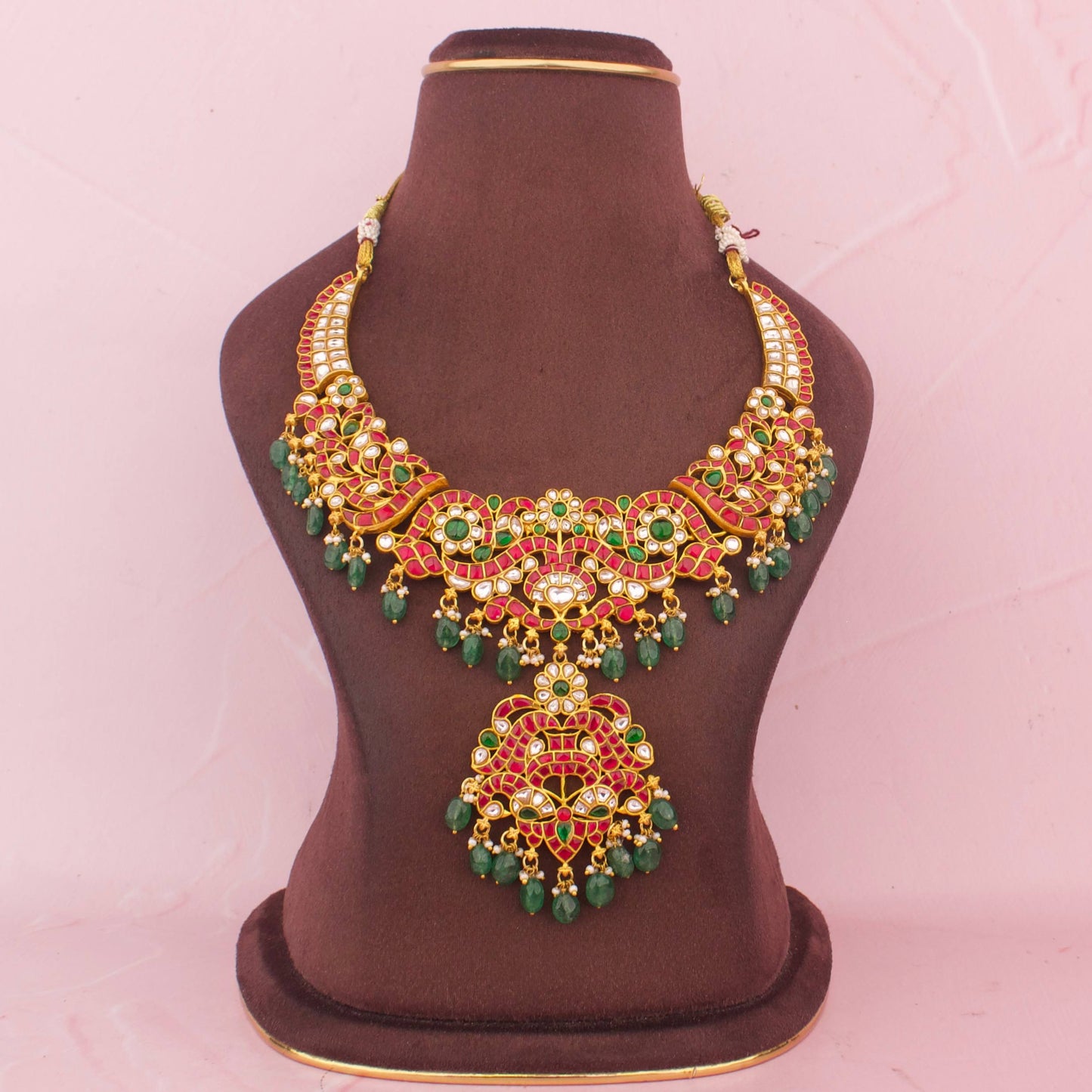 Ethnic Jadau Kundan Necklace With Emerald Beads