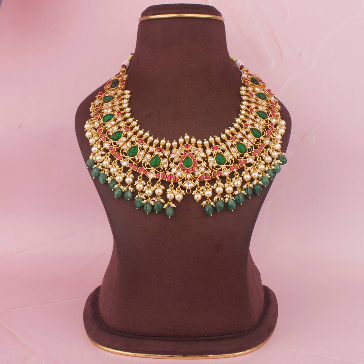 Pure 925 Silver Gold Plated Kundan Detachable Locket Necklace