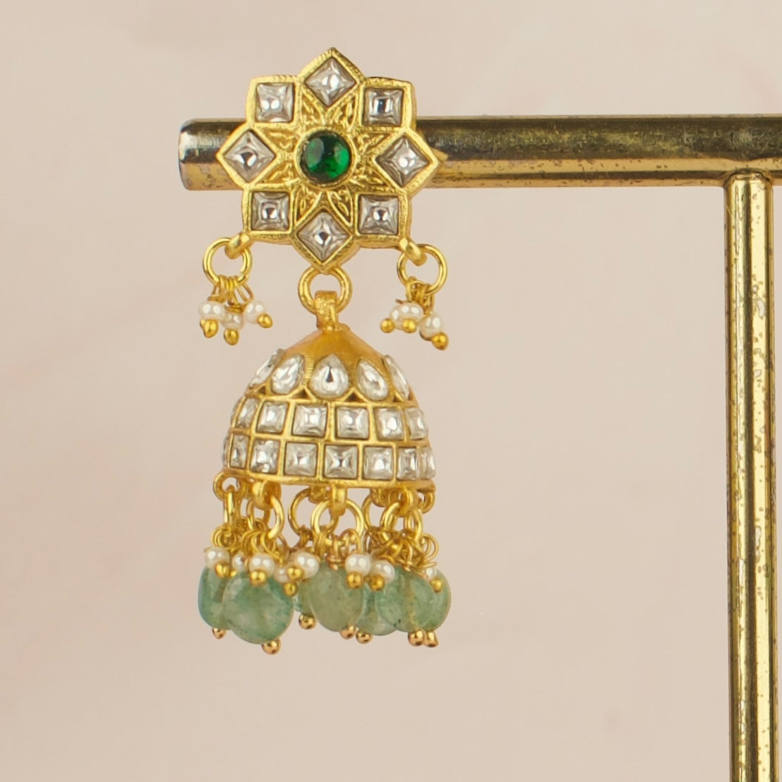 Radiant Floral Studded Jadau Kundan Jhumka Earrings