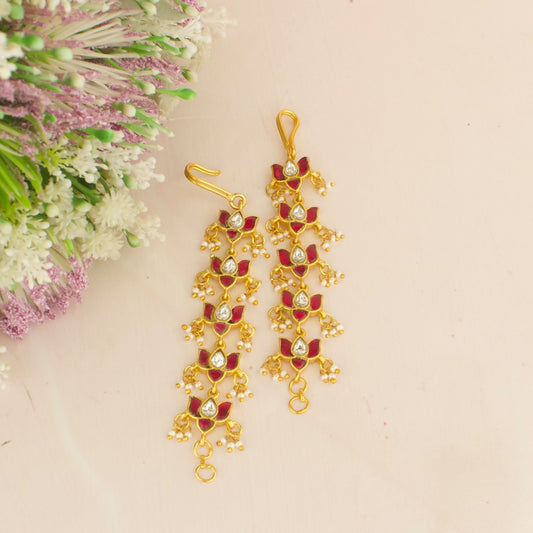 Lotus Design Jadau Kundan Matil In Ruby & White