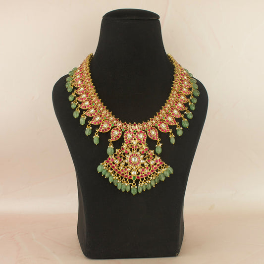 Majestic Jadau Kundan Mango Necklace With Beads Hanging