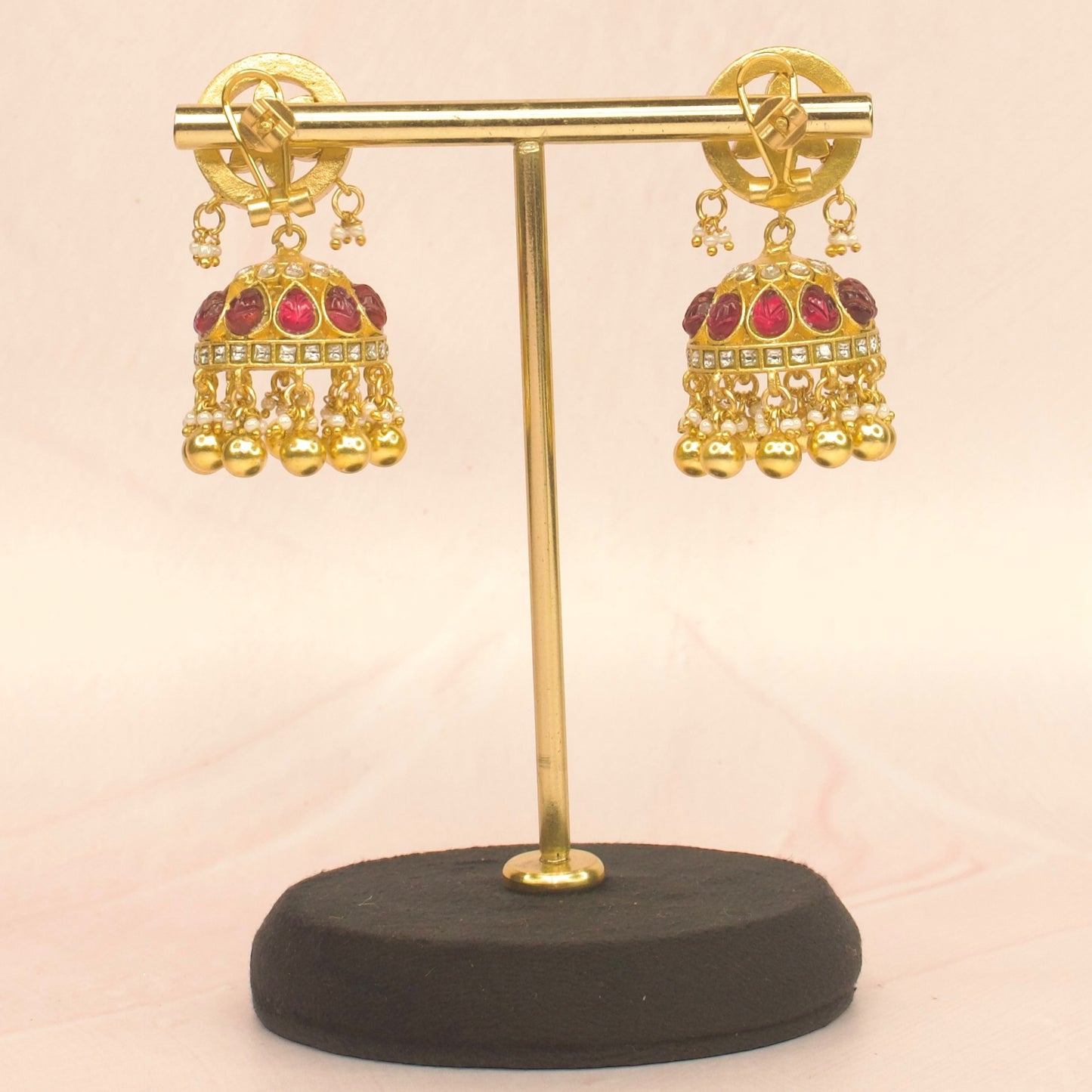 22c Gold Plated Jadau Kundan Jhumka Earrings