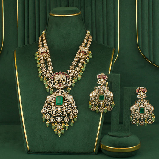 Opulent Victorian Long Haram Necklace In Elephant Motif Design