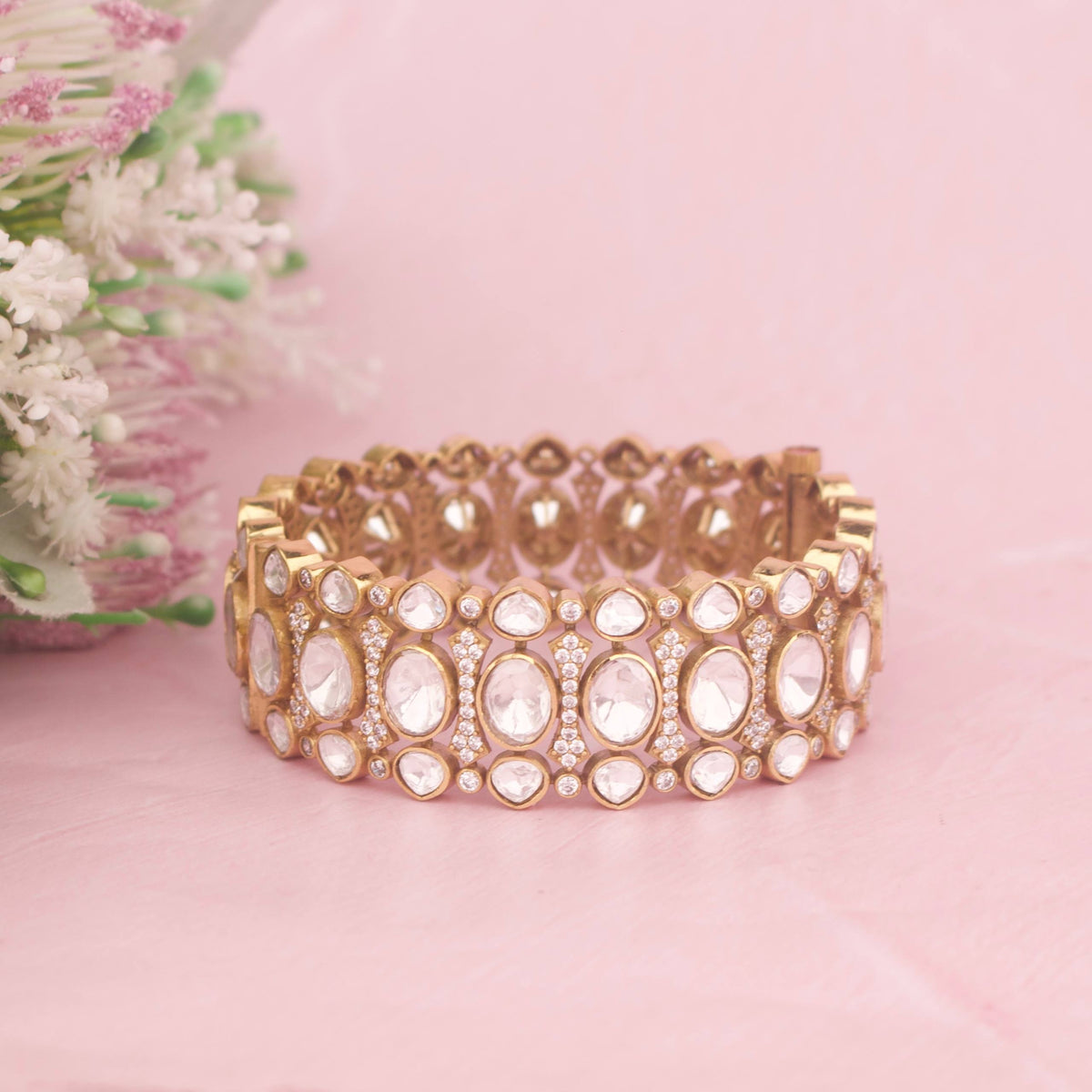 Designer Polki Kada With Statement Gold Detailing